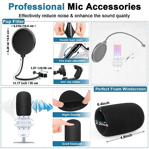 Bras de microphone pour HyperX QuadCast blanc idéal pour streaming et bureau - 5