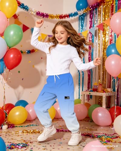Image of Betusline Girls Fall Winter Clothing Sets, Long Sleeve Crop Top & Cargo Jogger Pants 2 Piece Outfit Sets,4T-14Y