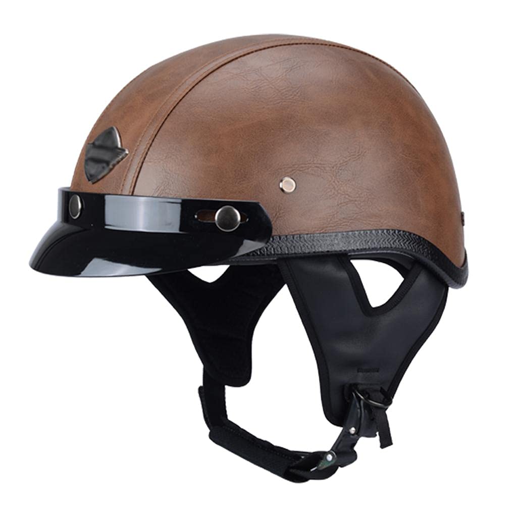 Open Face Motorcycle Helmet withSun visor, German style Retro Leather Half Helmets for men and women Riding Helmet Moped Electric Bike Helmet Cruiser Chopper DOT Certified,H-XL