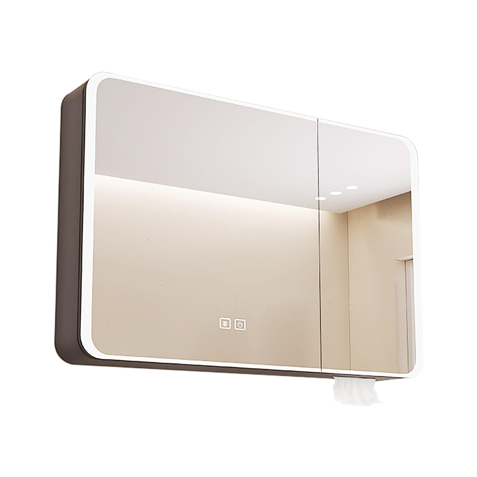 Mobiletto da bagno moderno con illuminazione a LED - Unità di stoccaggio a parete 3 in 1 con specchio interno per bagno e camera da letto, grigio scuro, 80x70x13 cm. Idea regalo perfetta per gioielli
