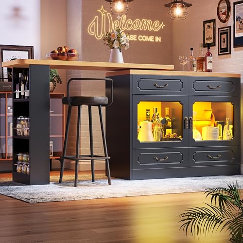 Ligterra Ausziehbarer Bartisch, Bartisch mit Stauraum, Hochtisch...