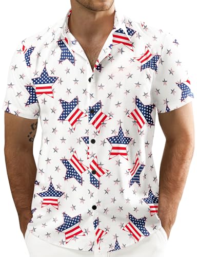 Image of JOGAL Men's Flower Cotton Button Down Short Sleeve Hawaiian Shirt