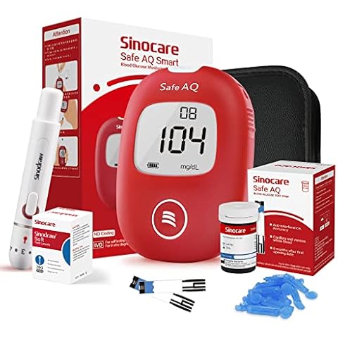 sinocare Blutzuckermessgerät, mg/dL, blutzuckermessgerät set mit teststreifen x25, Selbsttest Diabetes-Set, Portable für Reise(Safe AQ smart) Cover