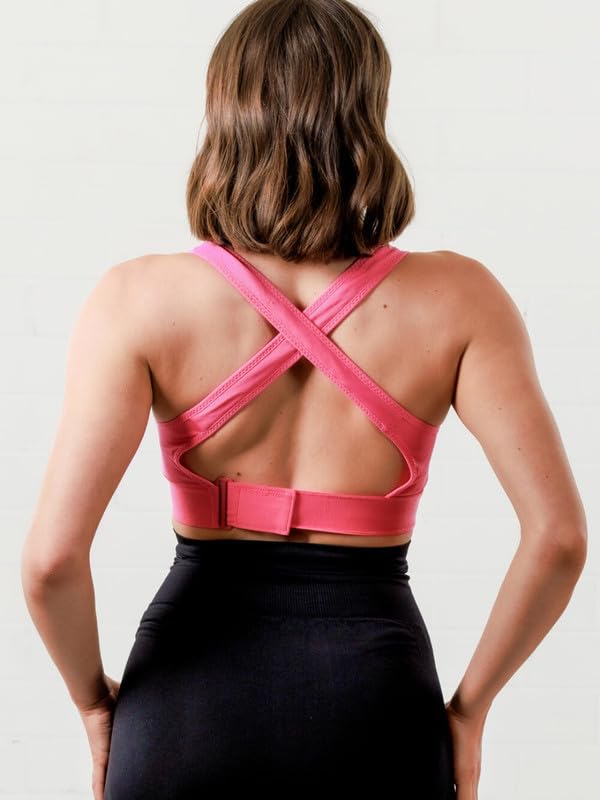 Image of Women Polyester Spandex High Impact Front Zip Sports Bra Fitness Criss Cross Back Crop Tops Tank Gym Yoga Workout, Size: M-5XL