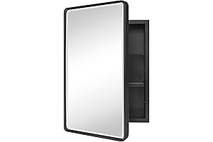 TEHOME Farmhouse Style Black Recessed Bathroom Medicine Cabinet with Beveled Mirror