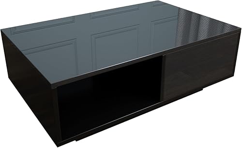 Miniatura 9 de Mesa de centro LED negra para sala de estar con cajón y 16 luces de colores, mesa de centro moderna de alto brillo de 43.3 pulgadas con espacio de