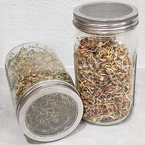 2 Pack Mason Jar Sprouting Lids - 316 Surgical Stainless Steel Sprouting Lids For Wide Mouth Mason Jars - Screen Mesh Strainer, Sprouter Kit For Alfalfa & Broccoli Seeds - Rust-Proof, Dishwasher Safe #TOP4