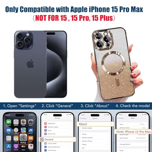 Image of Misscase for iPhone 15 Pro Max Magnetic Glitter Case Compatible with MagSafe,Camera Lens Protector Full Protection Elegant Anti-Scratch Dust-Proof Net Case Cover for iPhone 15 Pro Max Gold