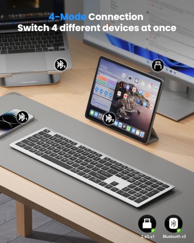 Image of TECKNET Bluetooth Keyboard Rechargeable 4-Device (2.4G+BT) Free Switching