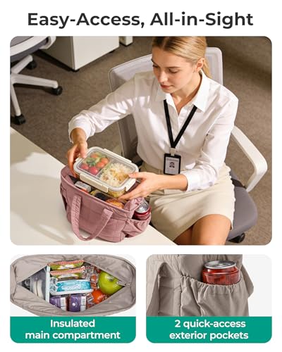 BAGSMART Lunch Bag for Women Small Cute Quilted Lunch Box Insulated Lightweight, Leakproof, Durable & Reusable Tote Bag for Work, Travel, Outdoor, Brown #4