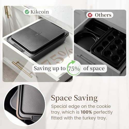 Kikcoin 25 PCS Stackable Baking Pans Set, Non-stick Bakeware Sets with Silicone Handles, 450°F Oven Safe Cookie Sheets for Baking, Easy Release Heavy-duty Baking Sheets Non Stick, Black - Image 4