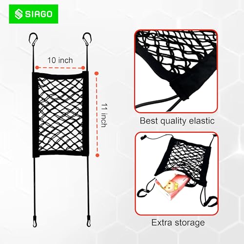 Image of SIAGO SIA138 Single-Pocket Car Mesh Organizer - Backseat Net Bag, Barrier for Pets & Kids, Tissue & Purse Holder, Driver Storage Pouch, Car Divider
