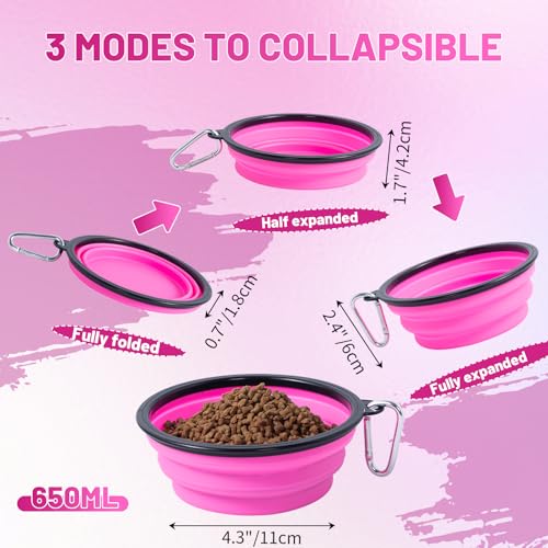 Image of Dog Bowl Pet Collapsible Bowls, 2 Pack Collapsible Dog Water Bowls for Cats Dogs, Portable Pet Feeding Watering Dish for Walking Parking Traveling with 2 Carabiners (Pink+Purple, Medium)