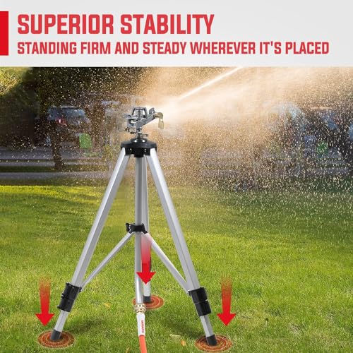 YAMATIC Impact Sprinkler on Adjustable Tripod Base, 360 Degree Large Area, Heavy Duty Adjustable Pulsator Sprinkler for Lawn, Yard and Grass Irrigation, Spray up to 20-90ft(Zinc Head) - Image 5