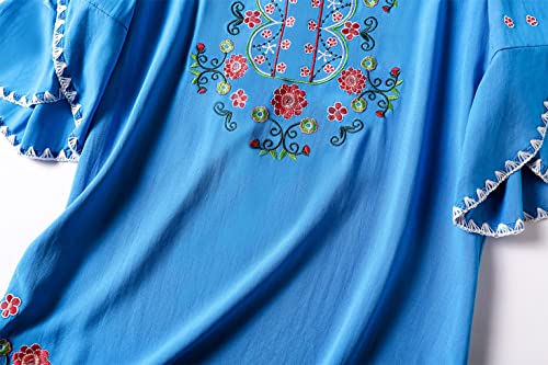 Image of Mexican Shirts Peasant Blouses Cotton Embroidered 3 /4 Sleeve Bohemian Tops Boho Clothes for Women Summer Fiesta