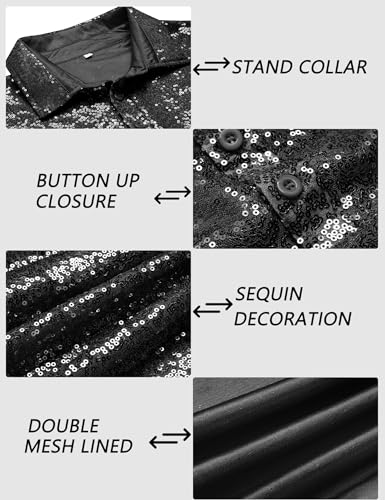 URRU Men's Relaxed Short Sleeve Turndown Sparkle Sequins Polo Shirts 70s Disco Nightclub Party Shirt Top4