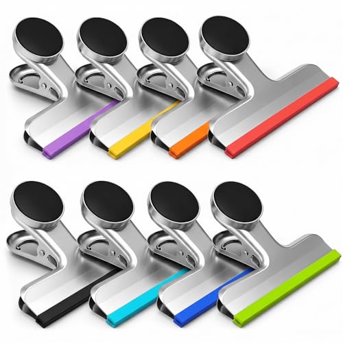Image of HOUSE AGAIN Chip Clips Bag Clips, 8 Pack Strong Magnetic Bag Clip Silicone-Covered Edges No Scratch Airtight Seal, Stainless Steel Heavy Duty Food Clip for Fridge Kitchen Food Storage, Colorful