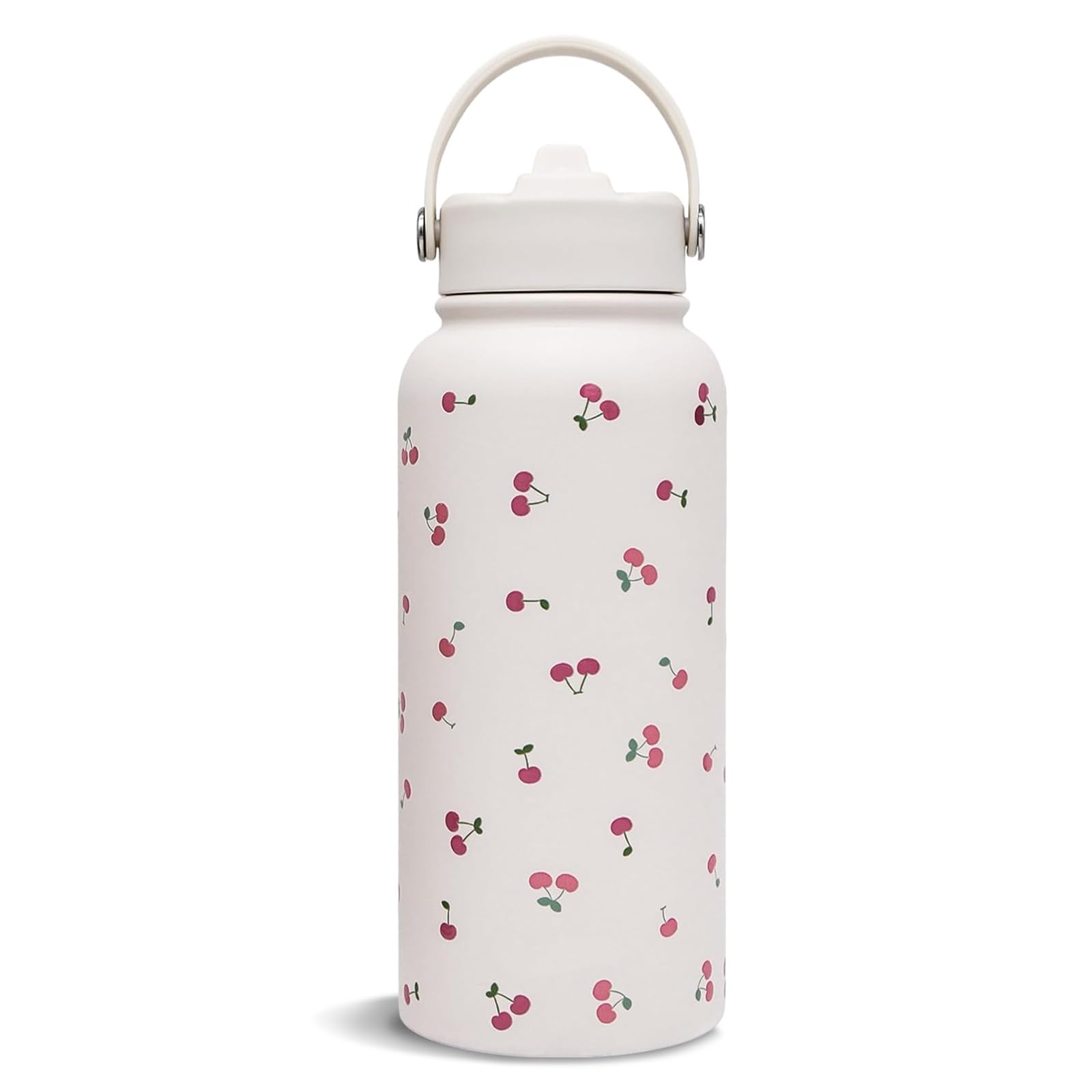 Bryxora Insulated Water Bottle 950ml with Straw Lid - 24 Hours Cold - Iced for 48 Hours - Leakproof - BPA Free - Easy to Carry - Vacuum Insulated Double Walled Stainless Steel Flask (Cherry)