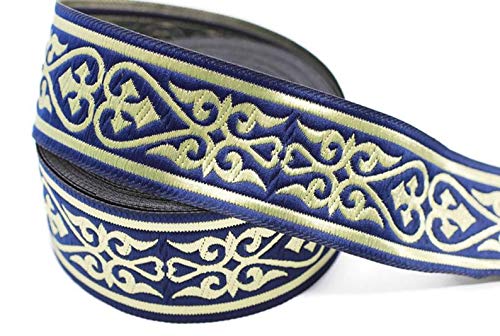 11 Yard Spool 1.37" Wide Royal Blue Celtic Heart Jacquard Ribbons Heart Embroidered Ribbons Jacquard Trim Sewing Lace Fabric 35068 #TOP3