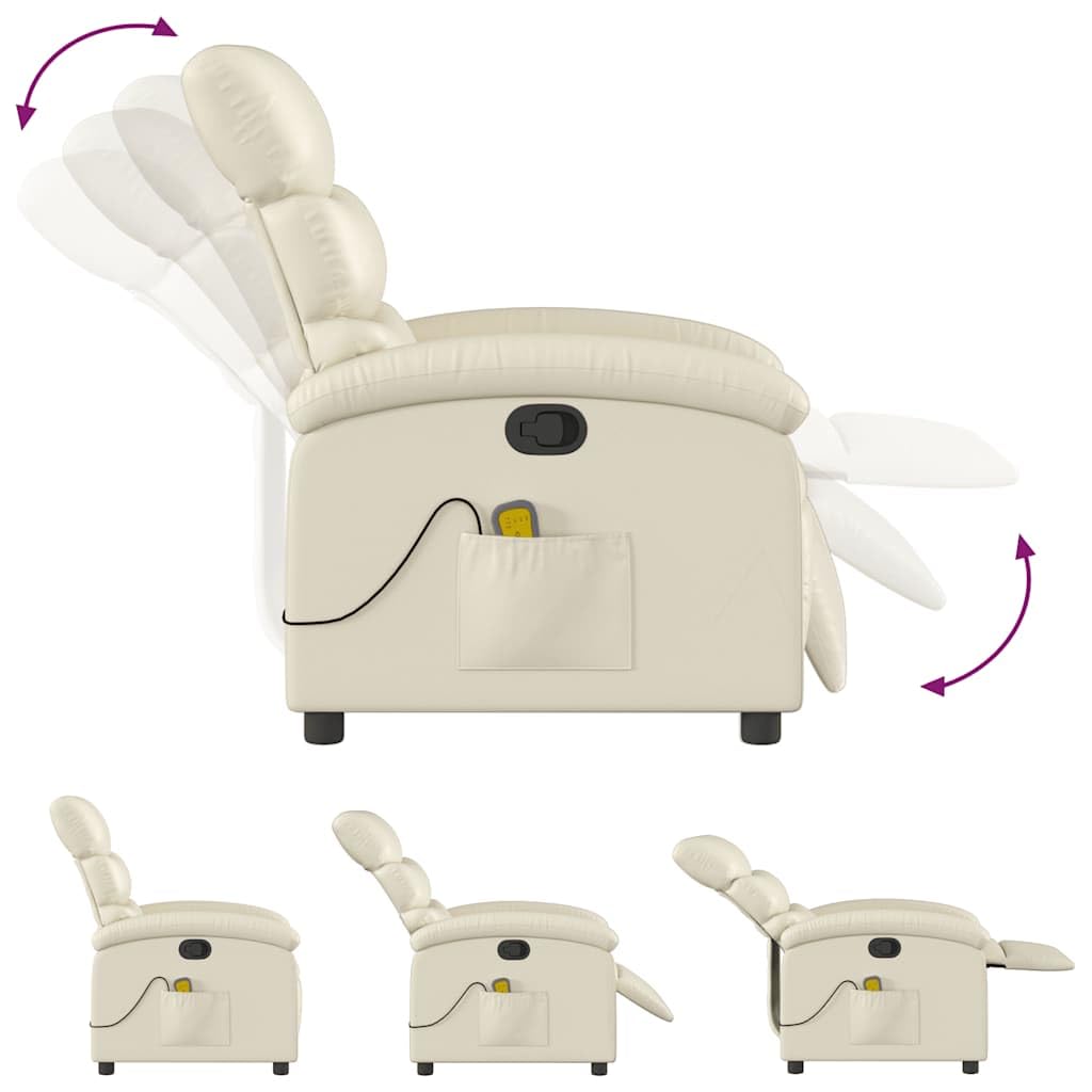 vidaXL Massagesessel ohne Netzadapter, Sessel Verstellbare Rückenlehne, Fernsehsessel Relaxsessel mit Vibrationsfunktion, Liegesessel Polstersessel Ruhesessel, Creme Kunstleder