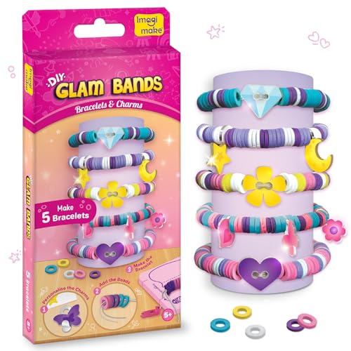 Image of Imagimake Plastic DIY Glam Bands Bracelet & Charms |Create 5 Unique Bracelets | Mess- Free | Art & Craft Kit | Birthday and Return Gifts for Kids Ages 3,4,5,6, Multicolour