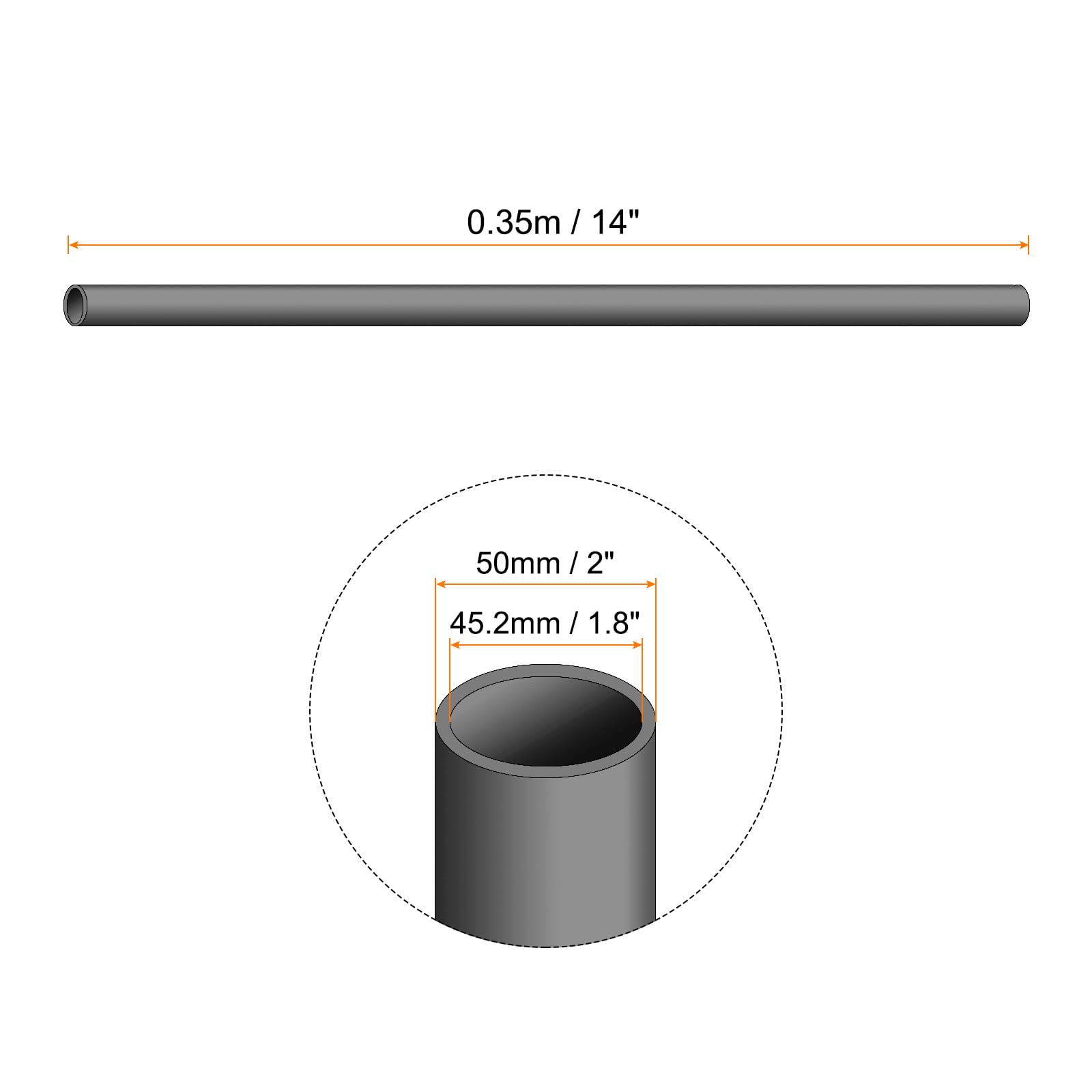 4.6 cm x 5.1 cm rura PVC 35.6 cm plastikowa sztywna rura okrągła rura spustowa o wysokiej udarności, [do szklarni, ogrodu, domu, kanalizacji HVAC] - 45,2 x 50 mm / jasnoszara
