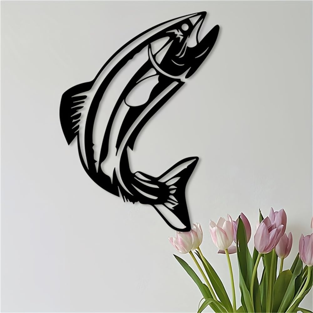 Generico Decoración de pared abstracta contemporánea de Metal, Arte Moderno de salmón, Mural dinámico de Salto para cocina, valla Exterior, jardín (30 cm/12 pulgadas)