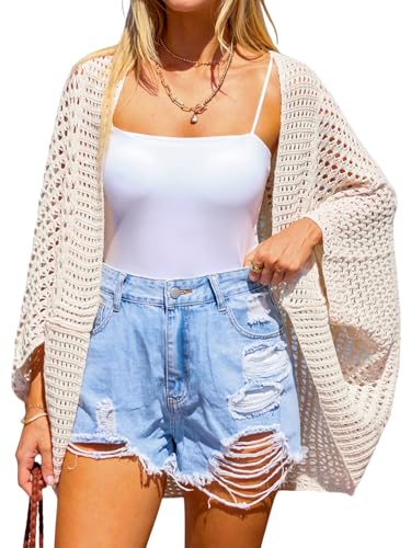 CUPSHE Women's Knit Open Front Long Dolman Sleeves Beach Crocheted Cover-Up Vacation