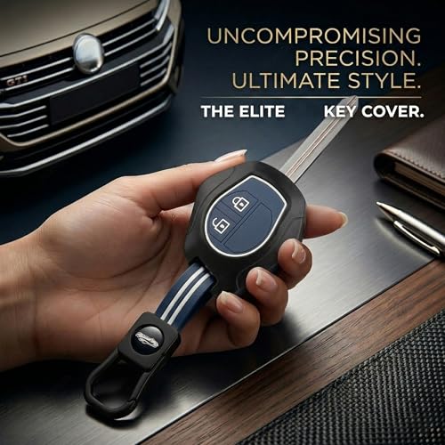 Image of Black Metal Silicon Key Cover Compatible with Maruti Suzuki S-Presso, Swift, SX4, DZire, Ignis,Alto, Vitara, Brezza, Celerio, Ertiga, Ciaz, SCross, Baleno, Ritz 2 Button Key Glow in Dark