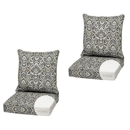Image of Arden Outdoor Deep Seat Cushion Set, Foam, 2-Pack, 22x24, Black Damask