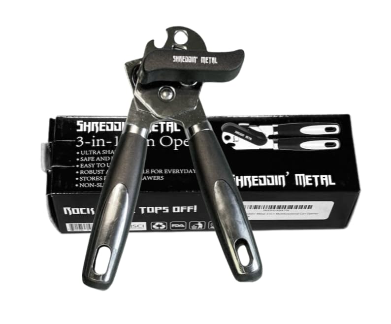 Can Opener Manual, Strong Heavy Duty Comfortable Handle, Stainless & Nice Ergonomic Handle, Shreddin Metal Sharp Blade 3-in-1 Multifunctional