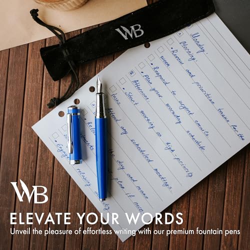 Image of Wordsworth & Black Luxury Fountain Pen Set for Writing, Medium Nib, Blue | Gift for Men & Women, Brass Body, German Iridium, Calligraphy, Converter + 24 Ink Cartridges, Refillable, Leak-Free