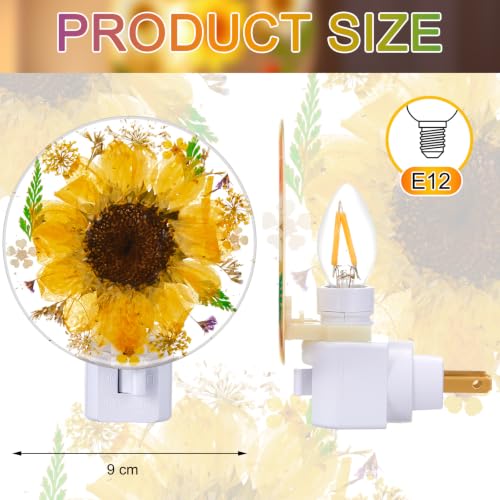 Image of Glooglitter Pressed Flower Night Light Plug in-Handmade Dried Floral Wall Night Light, Glow Decorative Nightlight for Hallway Bedroom Nursery Bathroom, Vintage Botanical (Yellow,Sunflower)