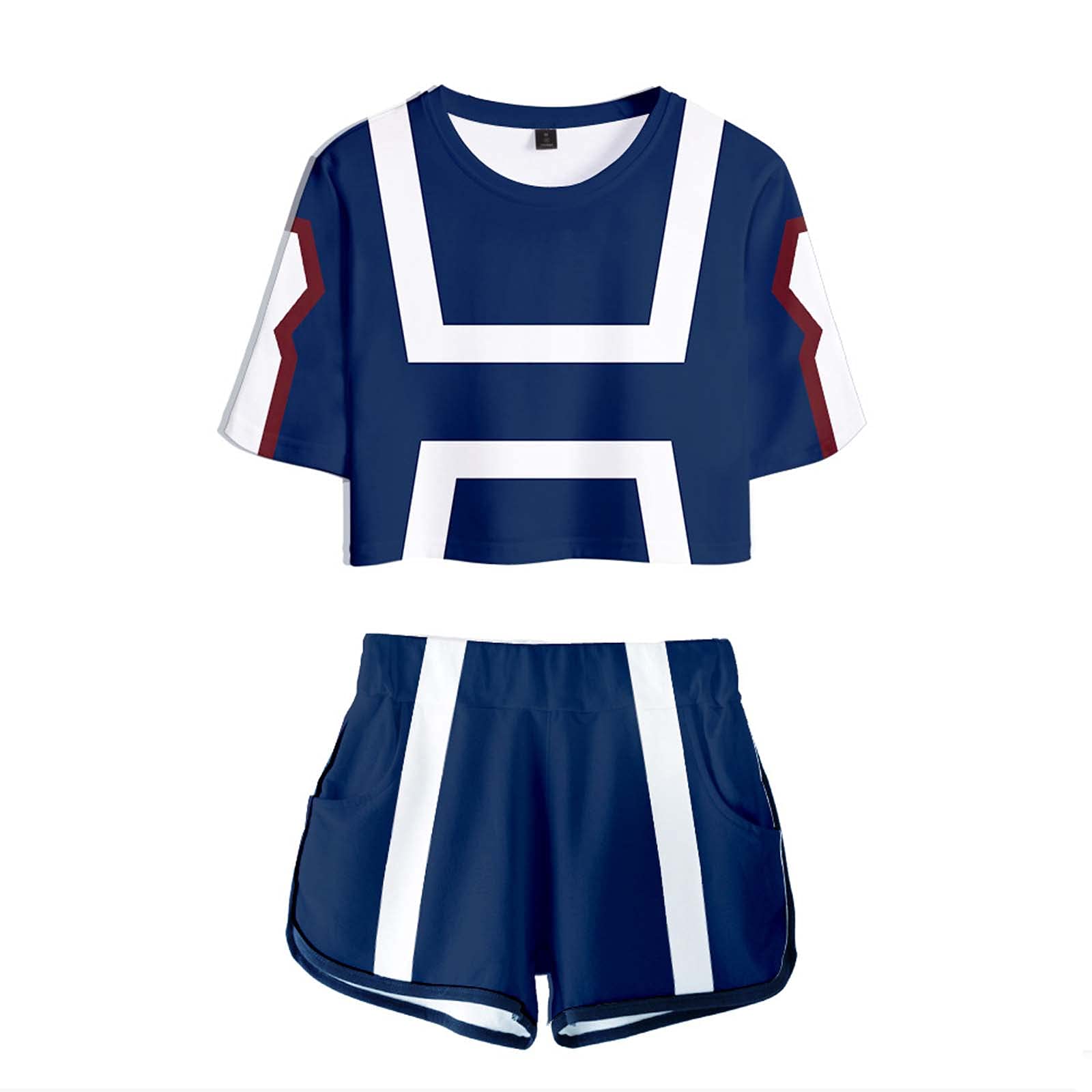 FlyselfWomen Girls Anime 3D Summer Crop Tops with Shorts Pants Sport Set Pyjama Sets Bakugou Deku Todoroki Graphic Cosplay Tracksuit 2 Pieces Set