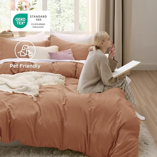 Image of Bedsure Taupe Duvet Cover Full Size - 3 Pieces Prewashed Extra Soft Cotton-Like Bedding Set, Includes 1 Duvet Cover 80x90 Inches with Zipper Closure & 2 Pillow Shams, Comforter Not Included