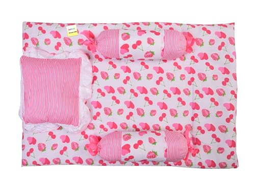 Image of Kwitchy New Born Bedding Combo of Baby Mattress with Net | Gaddi Set | Comforter (0-6 Months) Pink (4PCS Set)