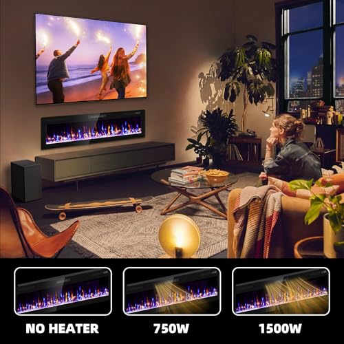 Image of Zionheat 60 inch Wide Screen Electric Fireplace-Wall Fireplace for Living Room-Fireplace Inserts /Wall Mounted with Remote Control, Timer, Dimmer, 12 Flame Colors, 750 /1500W