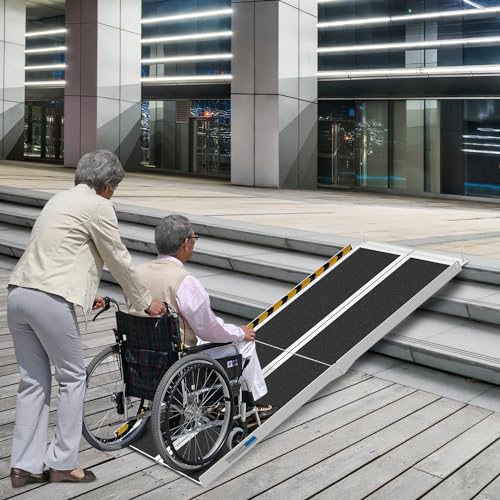 Herrselsam 61x73cm Rollstuhlrampe Belastbar bis 270KG Rollstuhlrampe mit Rutschfester Oberfläche Tragbare Rollstuhlrampe Rollstuhlklapprampe für Zuhause Stufen Treppen Türöffnung