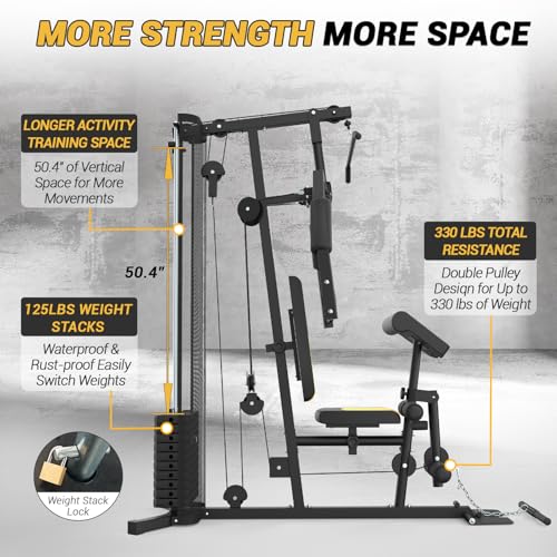 Home Gym Multifunctional Home Gym Equipment, 6 Workout Stations with 125LBS Weight Stack, Home Gym System for Full Body Training, Total Gym Exercise and Training Equipment with Pulley System - Image 5