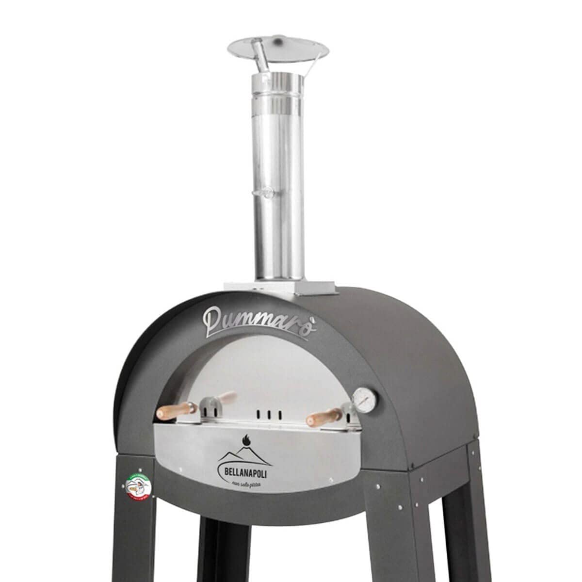 BELLANAPOLI - Forno per pizza da esterno professionale per cottura a 2 pizze 400 °C, forno a legna di alta qualità, in acciaio inox, pietra refrattaria, termometro a 2 ruote
