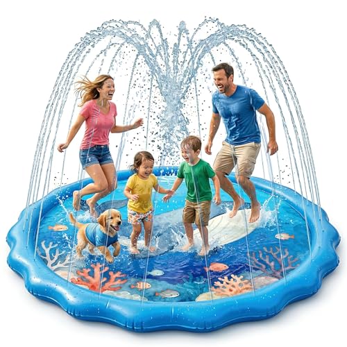 Oziral Splash Pad 170CM Verdickte Blauwal Rund Aufblasbare 3-Stufen Wassersprinkler Kinder Wasserspielmatte Outdoor Garten Sommer Sprinklermatte für Kinder Hunde Haustiere