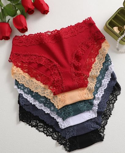 Image of Knowyou Cotton Underwear for Women Cheeky Bikini Womens Underwear Pack Sexy Lace Wasit Hipster Brief Panties for Ladies