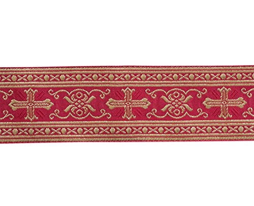 Neo Gothic Chrstian Vestment Chasuble Trim Metallic Jacquard Gold On Red 2" Wide 3 Yards #TOP1