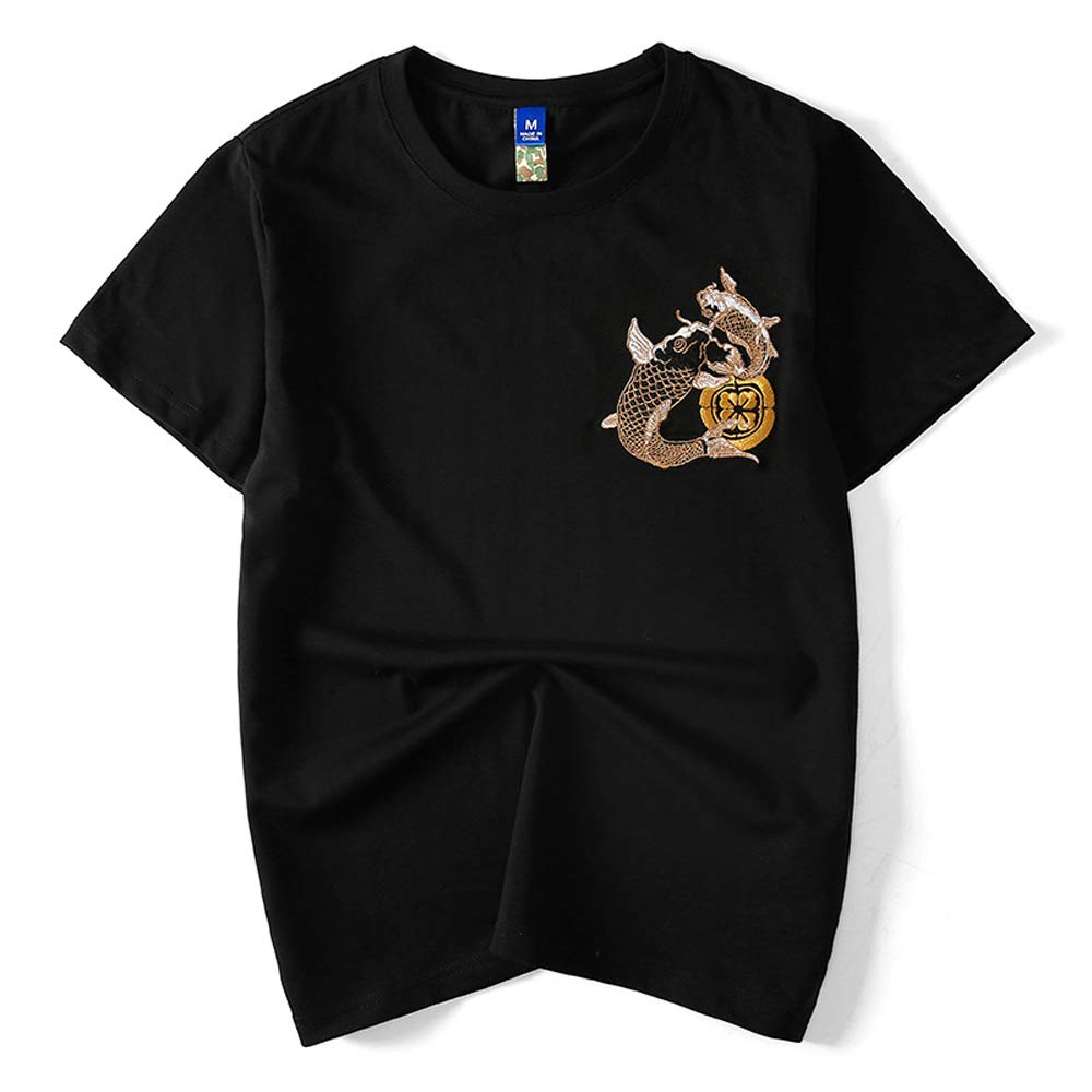 BaronHong Męski Oversize bawełniany t-shirt chiński haft zwierzęcy z krótkim rękawem