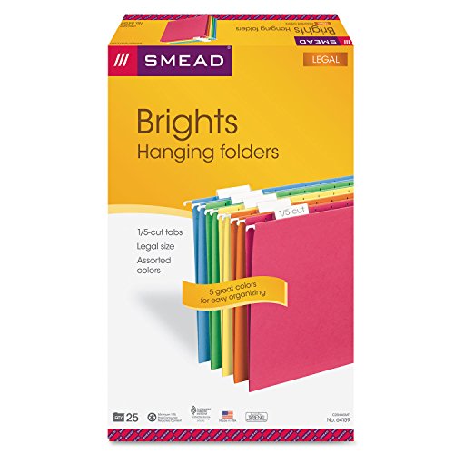 Smead Hanging File Folders, 25-Pack, Legal Size, 1/5-Cut Repositionable Tabs, Assorted Colours, Blue Green Yellow Orange Red, Colour-Coded Filing for Home Office, School and Busine image 4