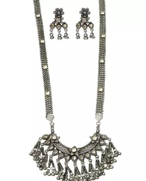 GenericModern Mood Women's Fashion Festive Oxidised Silver Long Necklace With Earrings Jewellery Set For Women| elegant & Fancy Jewellery Gift item suitable for all occasion
