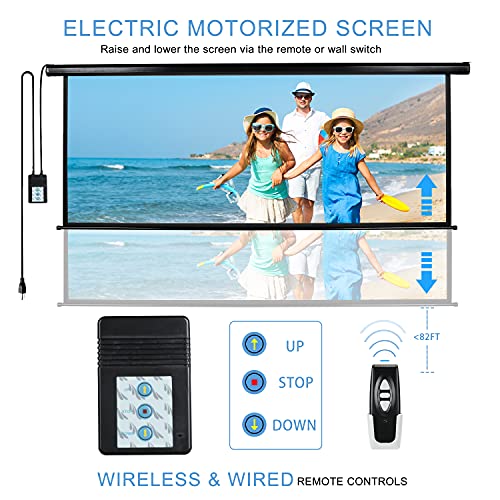 Image of Kayle 110 inch Motorized Projector Screen Electric Diagonal Automatic Projection HD Movies Screen for Home Theater Presentation Education Outdoor Indoor W /Remote Control and Wall /Ceiling Mount (Black)