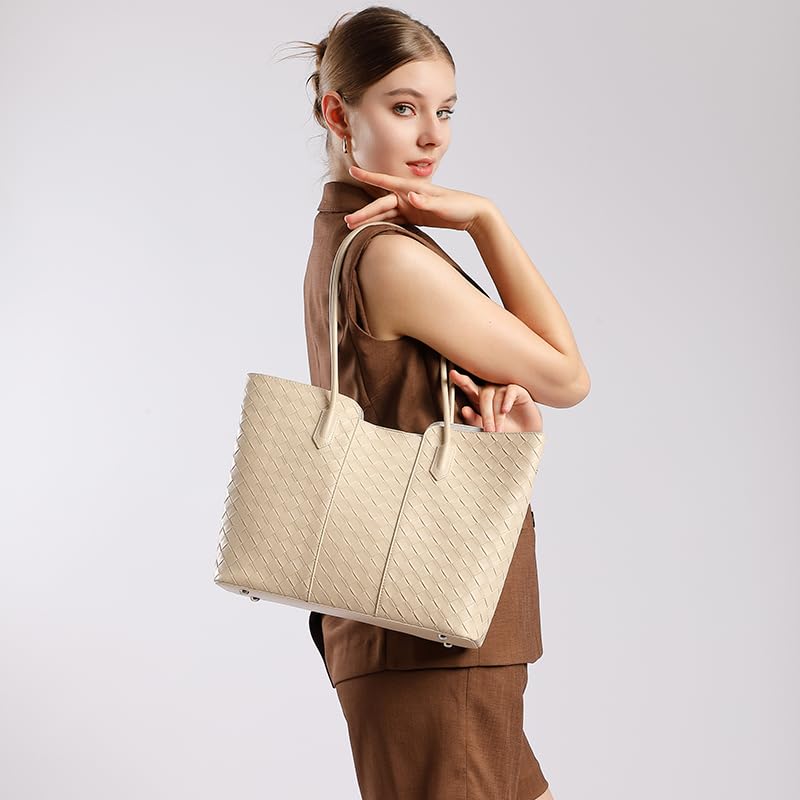 JIUFENG Large Capacity Women's Genuine Leather Braided Fashion Daily Commuter Shoulder Bag for Work or Travel4