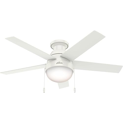 Hunter Anslee Indoor Low Profile Ceiling Fan with LED Light and Pull Chain Control, 46", White
