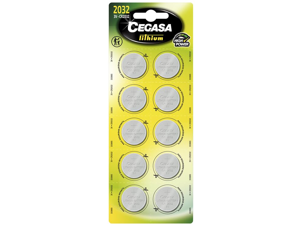 CEGASA CR2032 3V Pack 10 Pilas Botón de Litio